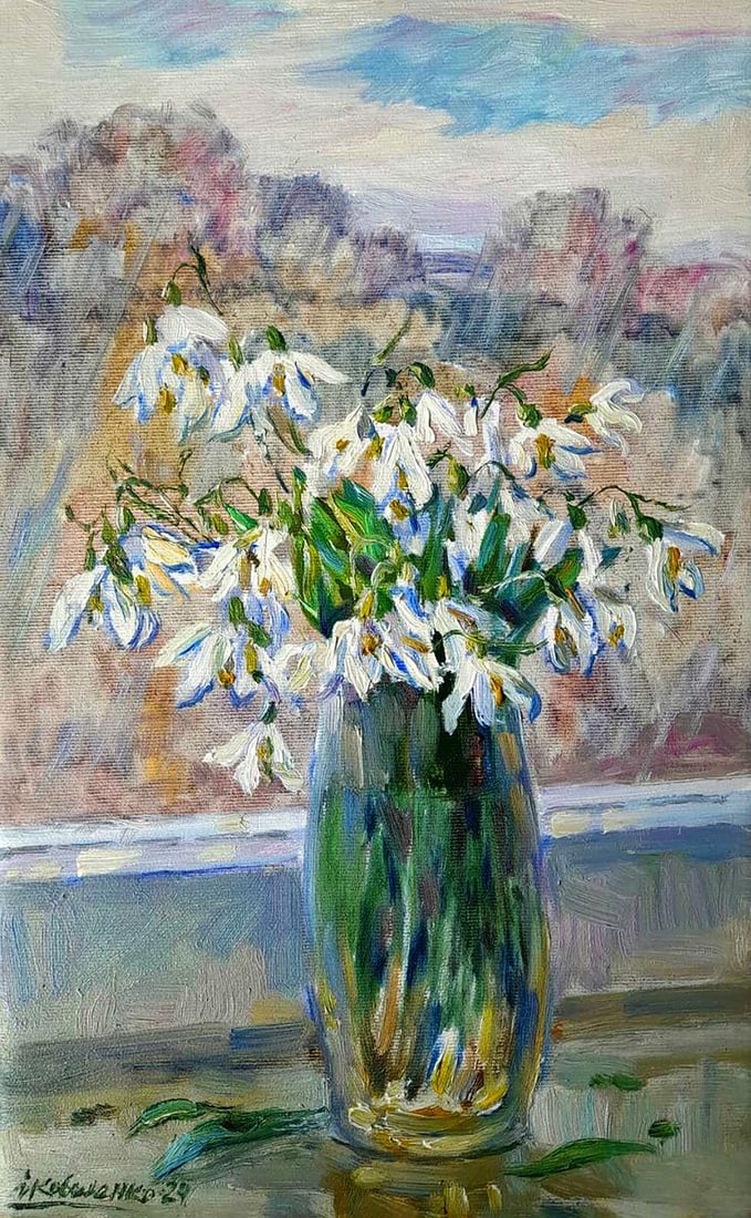 Oil painting Fresh flowers in the morning Ivan Kovalenko: Title: Oil painting Fresh flowers in the morning Ivan Kovalenko Description: NoKoval 210The painting "Fresh Flowers in the Morning" by Ukrainian artist Kovalenko Ivan presents a delicate bouquet of wh