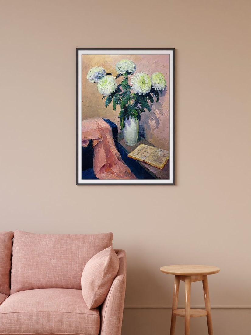 Oil painting White chrysanthemums Boris Serdyuk - 3