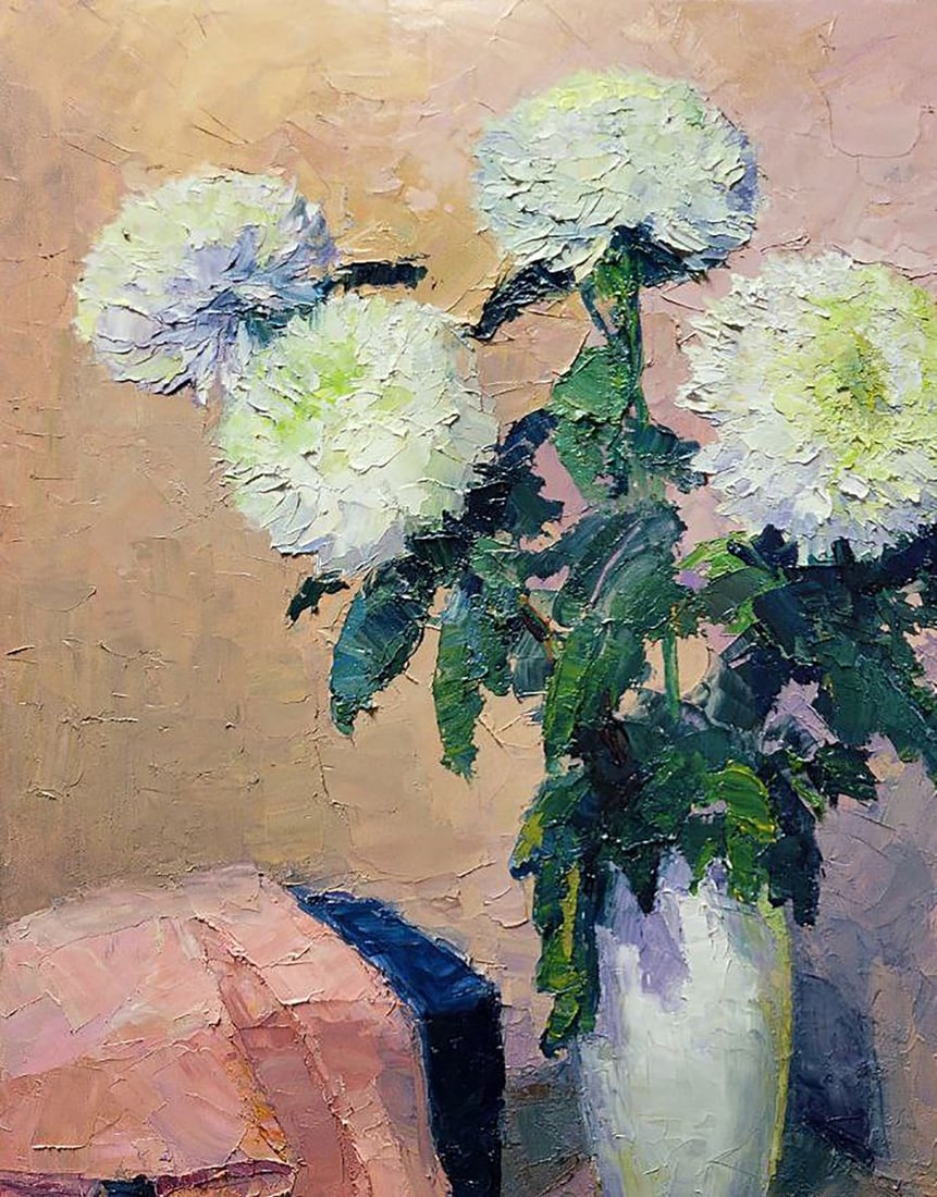 Oil painting White chrysanthemums Boris Serdyuk - 4