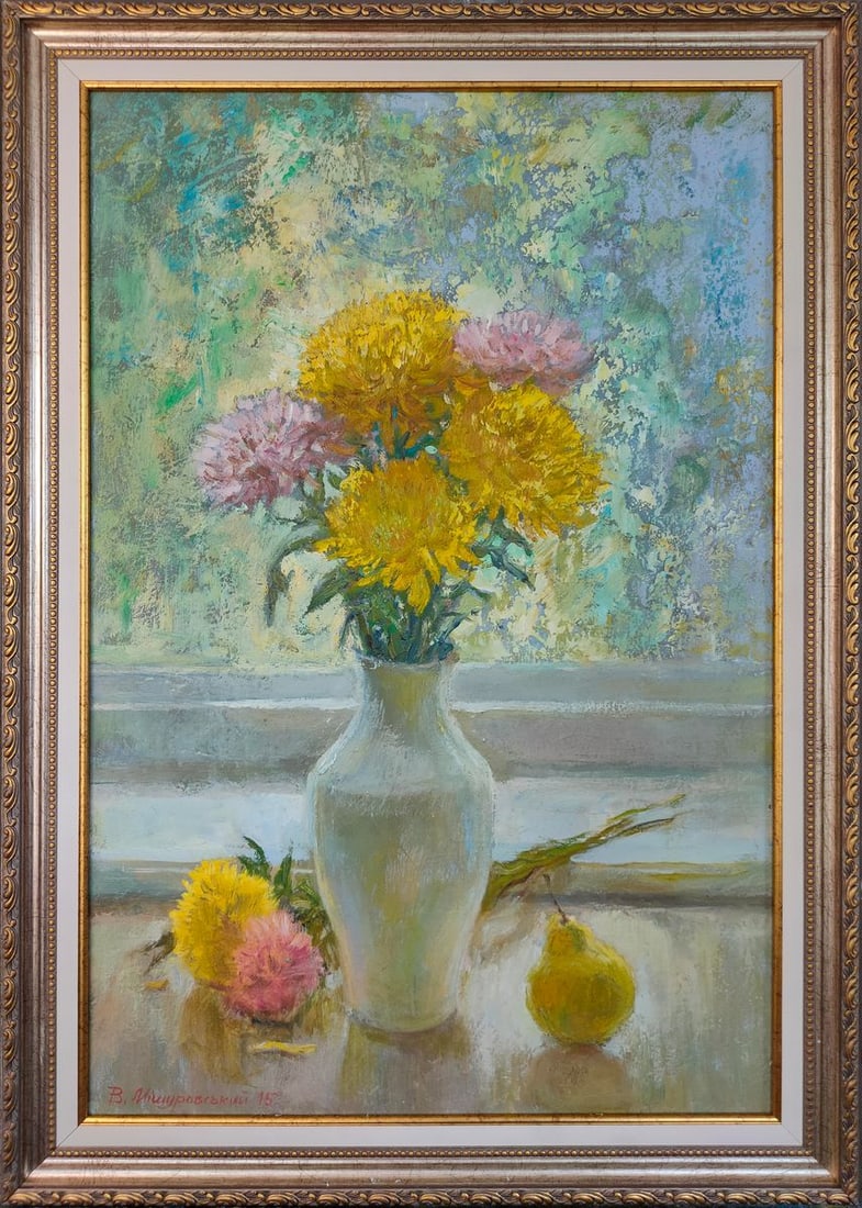Oil painting Yellow chrysanthemums Mishurovsky V. V.: Title: Oil painting Yellow chrysanthemums Mishurovsky V. V. Description: No32 *** ABOUT THIS PAINTING *** * TITLE:''Yellow chrysanthemums'' * ARTISTS: Mishurovsky V. V. * SIZE:60x40cm/ 23,62x15,74 inc