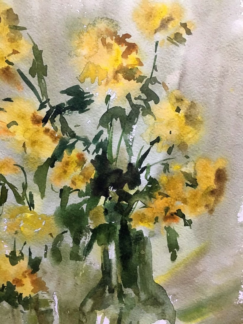 Still life yellow flowers watercolor painting Viktor Mikhailichenko - 3