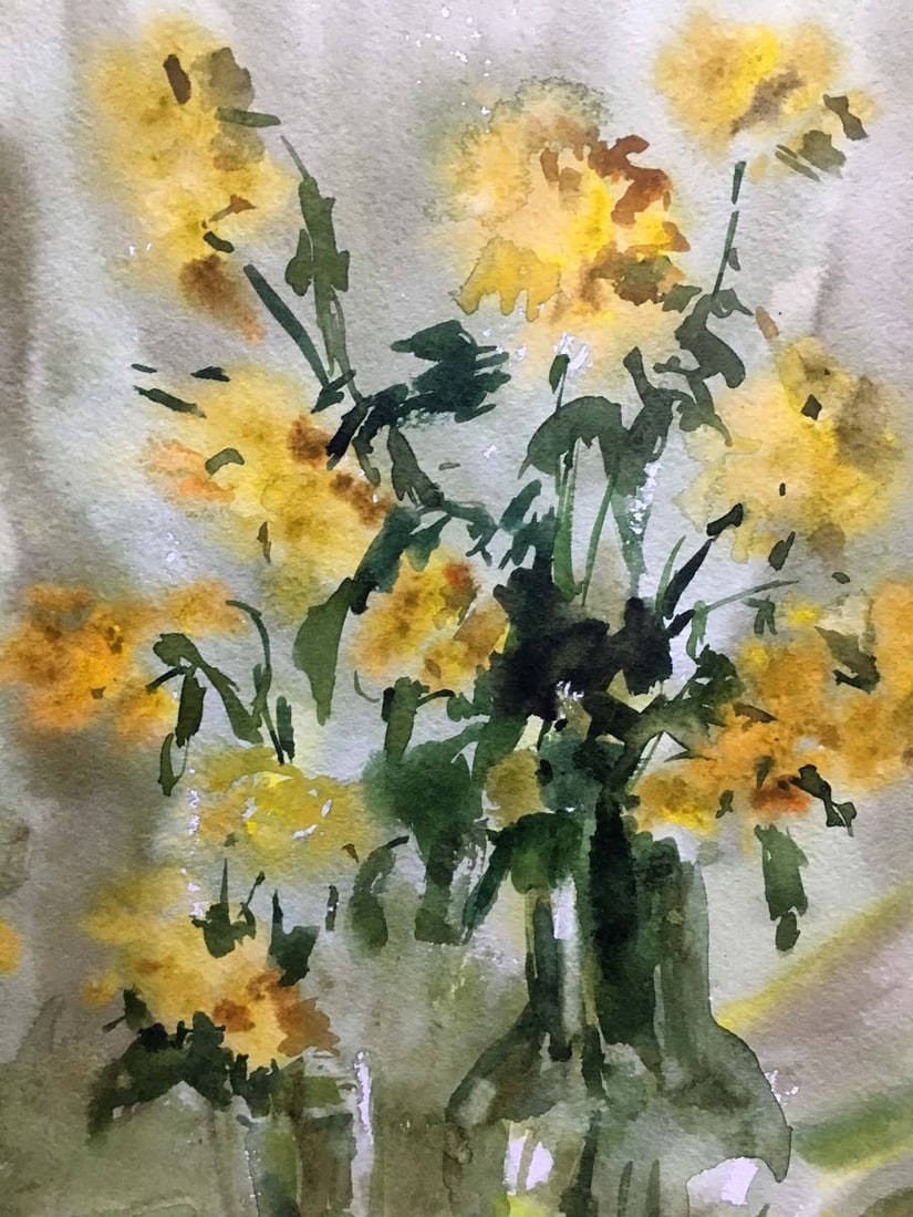 Still life yellow flowers watercolor painting Viktor Mikhailichenko - 4