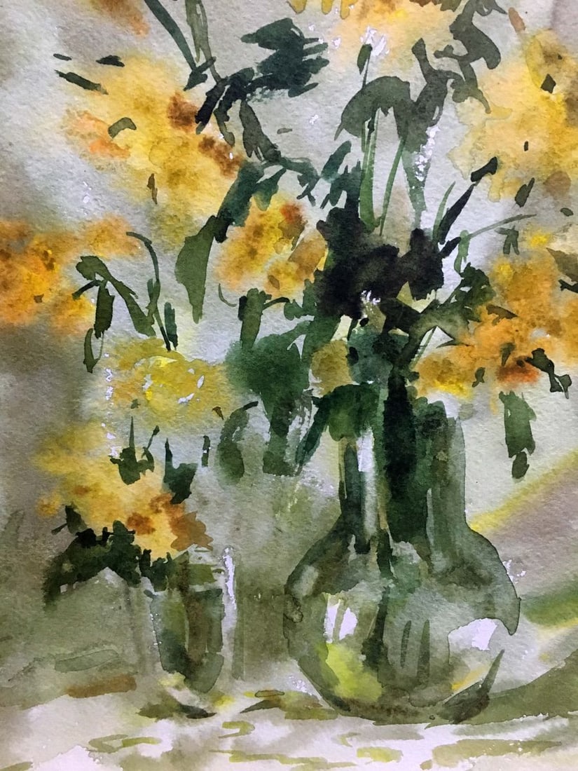 Still life yellow flowers watercolor painting Viktor Mikhailichenko - 5