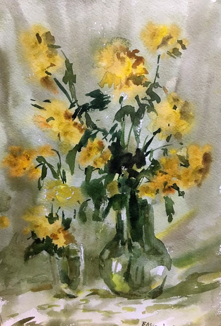 Still life yellow flowers watercolor painting Viktor Mikhailichenko - 6