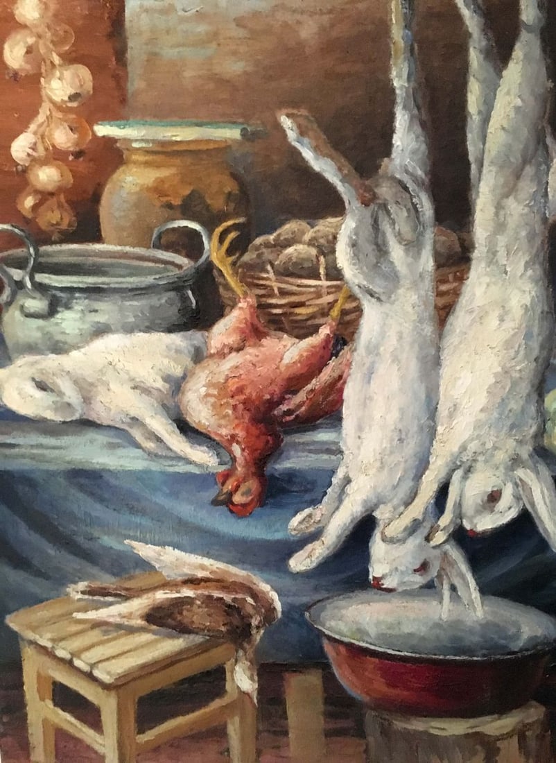 Oil painting hunting still life A. Cherkas: Title: Oil painting hunting still life A. Cherkas Description: No288 * TITLE: "Hunting still life" * ARTISTS: A. Cherkas * SIZE: 73x56 cm/'28.74x22.04 inches' * MEDIUM: oil, cardboard * HAND PAINTED: