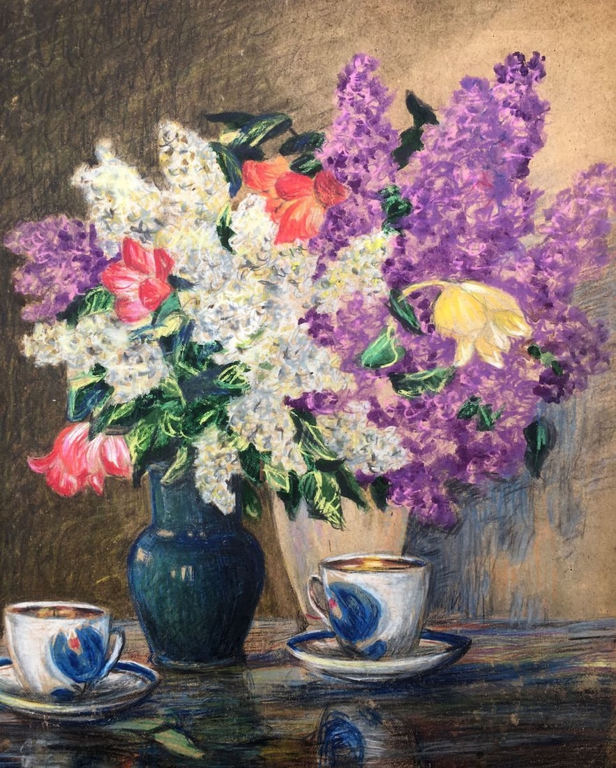 Watercolor painting Bouquet of lilacs Cherkas A.G.: Title: Watercolor painting Bouquet of lilacs Cherkas A.G. Description: No463 * TITLE: "Bouquet of lilacs" * ARTISTS: Cherkas A.G. * SIZE: 56x52cm/'20.04x20.47 inches' * MEDIUM: watercolor, cardboard *