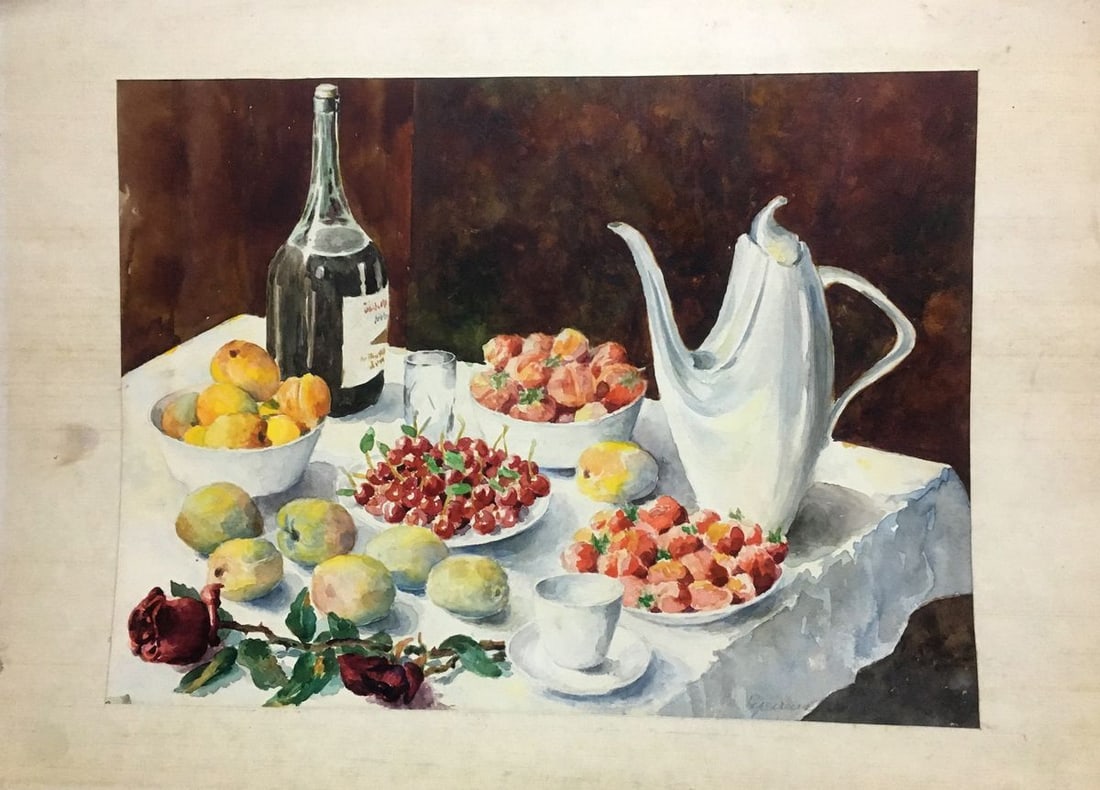 Watercolor painting Still life with strawberries Yaremchenko V.: Title: Watercolor painting Still life with strawberries Yaremchenko V. Description: No618 *** ABOUT THIS PAINTING *** * TITLE: "Still life with strawberries" * ARTISTS: Yaremchenko V. * SIZE: 33x44