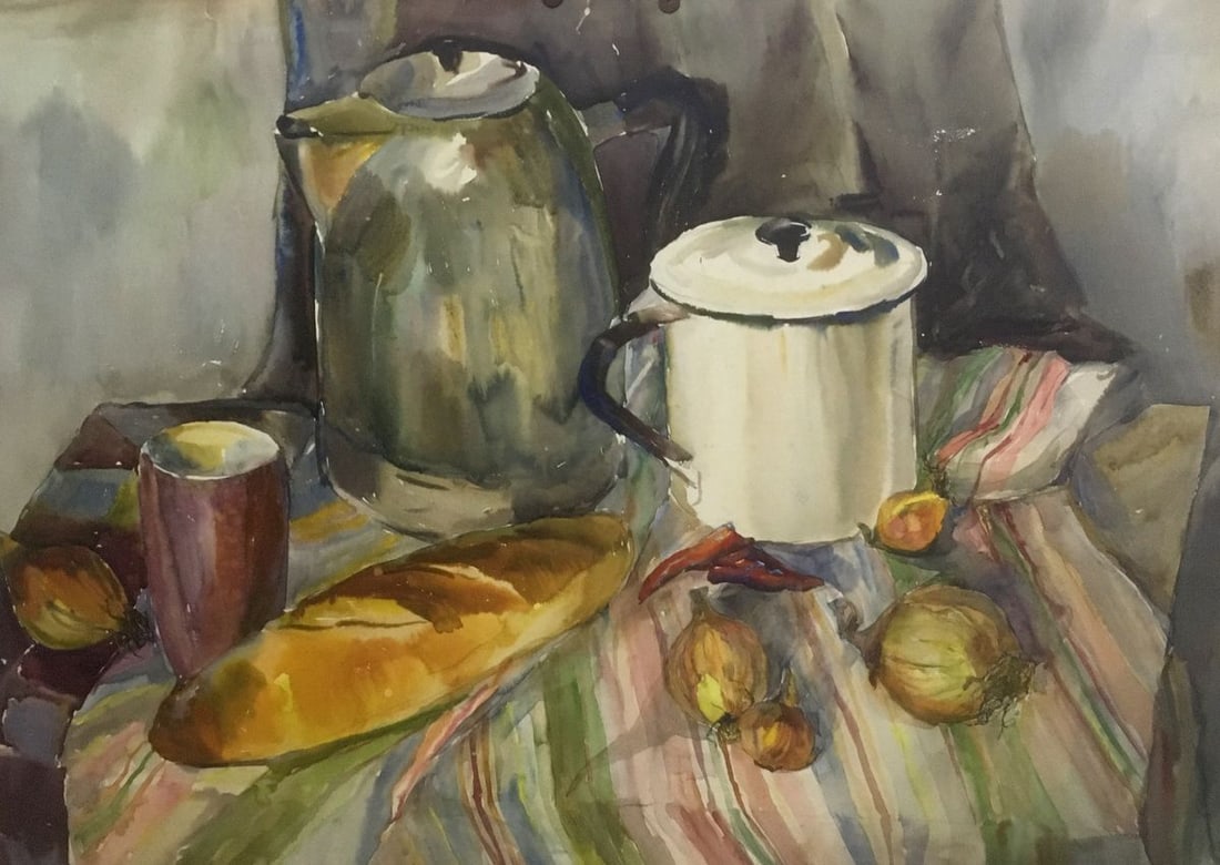 Watercolor painting Food on the table Palazhchenko Irina: Title: Watercolor painting Food on the table Palazhchenko Irina Description: No658 *** ABOUT THIS PAINTING *** * TITLE: "Food on the table" * ARTISTS: Palazhchenko Irina * SIZE: 47x64 cm/'18.50x25.19