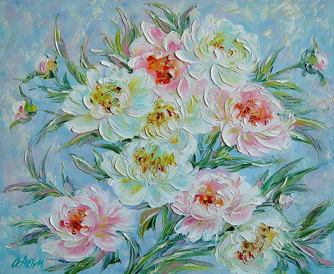 Oil painting Peony morning Kotmin Olga: Title: Oil painting Peony morning Kotmin Olga Description: NoKotmin 42*** ABOUT THIS PAINTING **** TITLE: "Peony morning"* ARTISTS: Kotmin Olga* SIZE: 40x50 cm/'15.74x19.68 inches' * MEDIUM: oil, canv