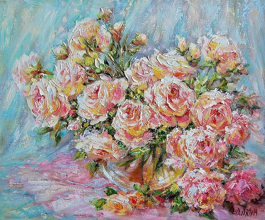 Oil painting Roses Kotmin Olga: Title: Oil painting Roses Kotmin Olga Description: NoKotmin 43*** ABOUT THIS PAINTING **** TITLE: "Roses"* ARTISTS: Kotmin Olga* SIZE: 40x50 cm/'15.74x19.68 inches' * MEDIUM: oil, canvas* HAND