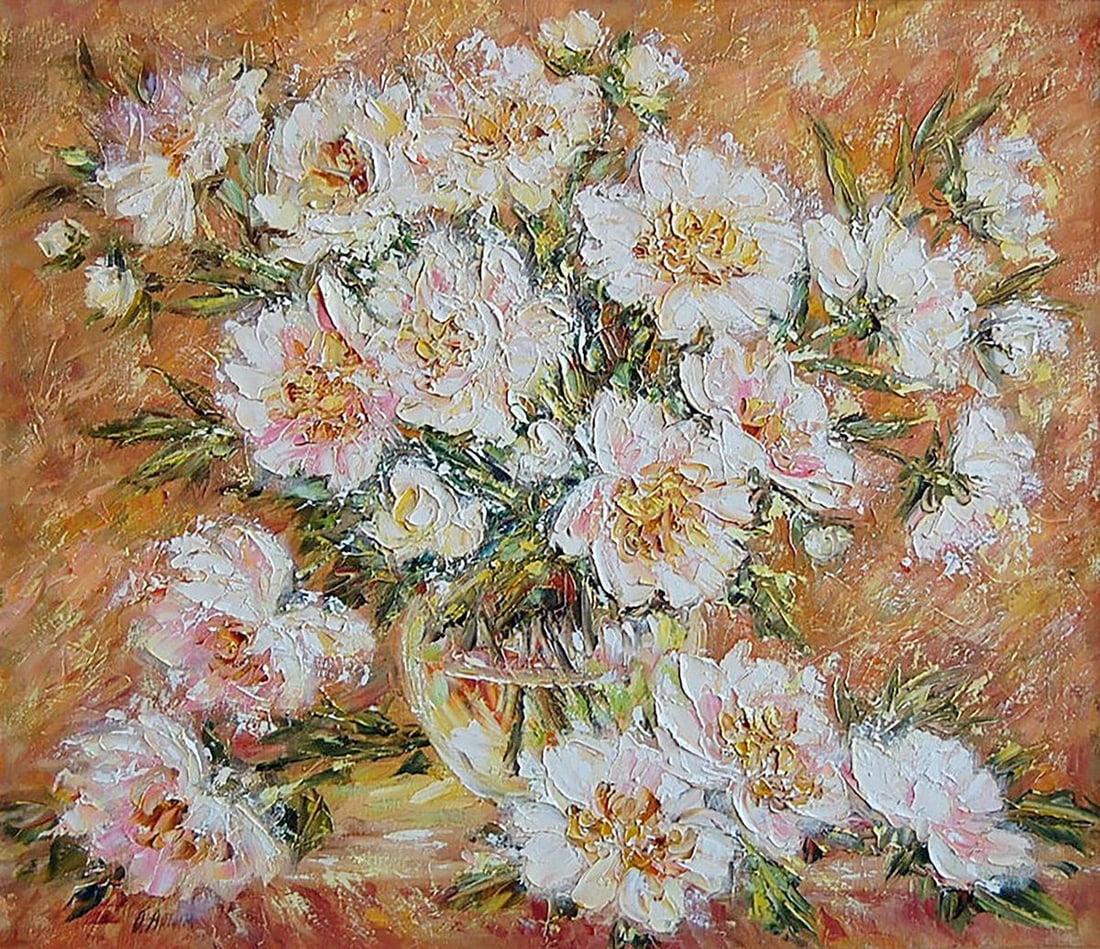 Oil painting Peonies on a golden background Kotmin Olga: Title: Oil painting Peonies on a golden background Kotmin Olga Description: NoKotmin 56*** ABOUT THIS PAINTING **** TITLE: "Peonies on a golden background"* ARTISTS: Kotmin Olga* SIZE: 70x60
