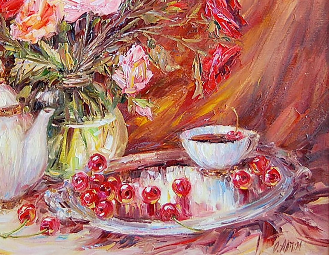 Oil painting Cherry tea Kotmin Olga - 5