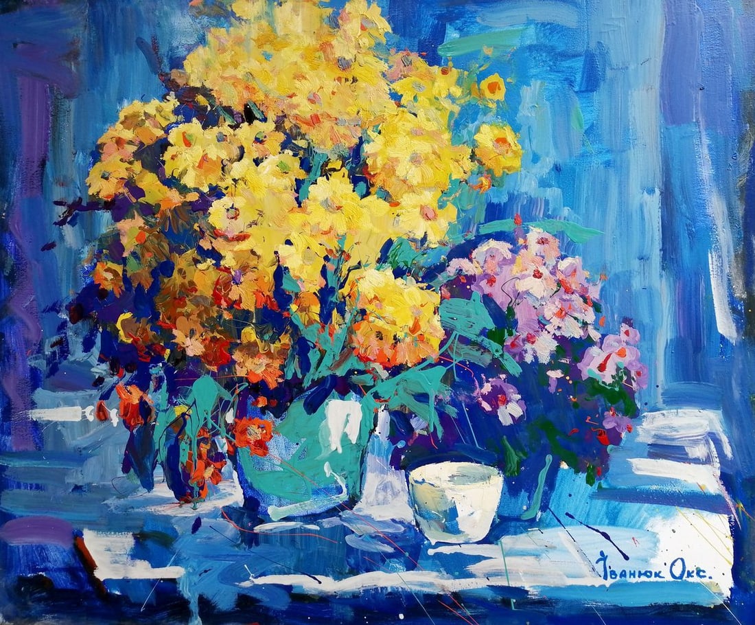 Oil painting Yellow and blue Kalenyuk Oksana: Title: Oil painting Yellow and blue Kalenyuk Oksana Description: NoKalen 166 *** ABOUT THIS PAINTING *** * TITLE: "Yellow and blue" * ARTISTS: Kalenyuk Oksana * SIZE: 100x120 cm/'39.37x47.24 inches'