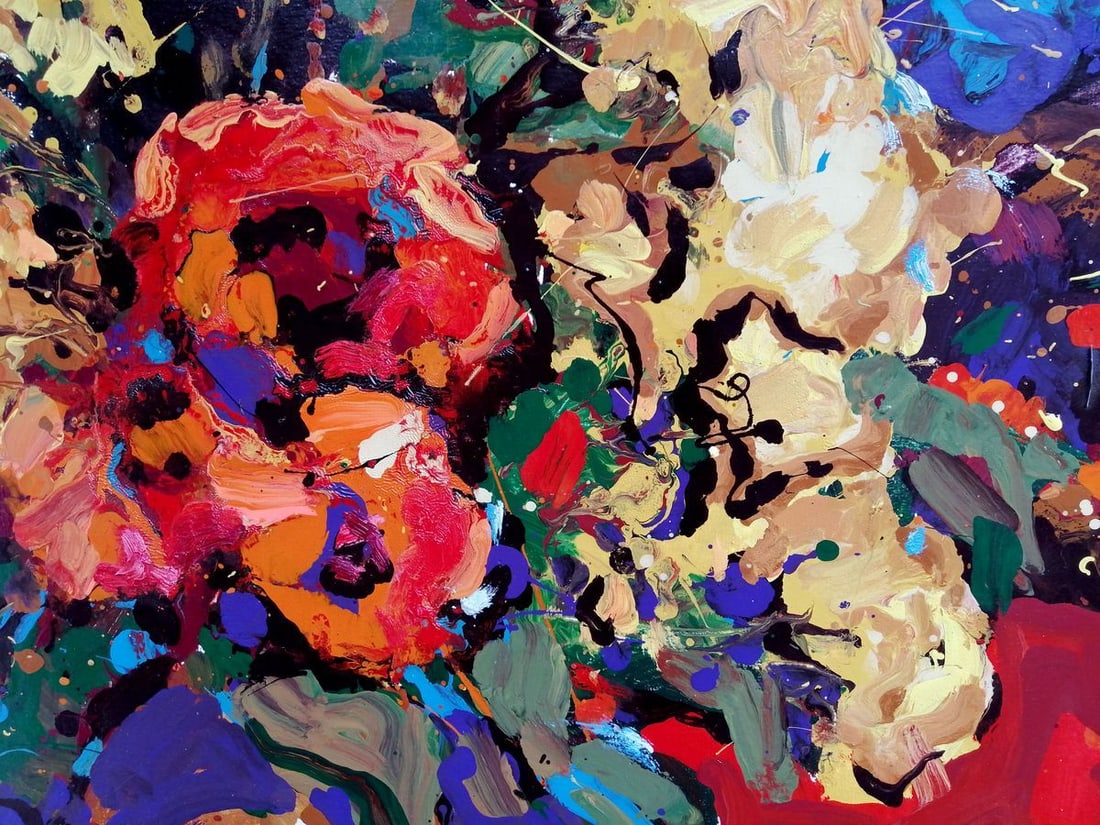 Oil painting Flowers on a red canvas Kalenyuk Oksana - 7