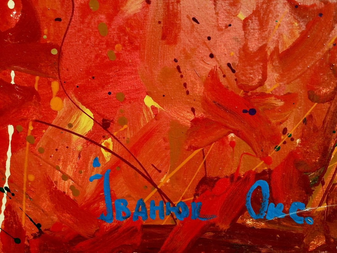 Oil painting Flowers on a red canvas Kalenyuk Oksana - 8