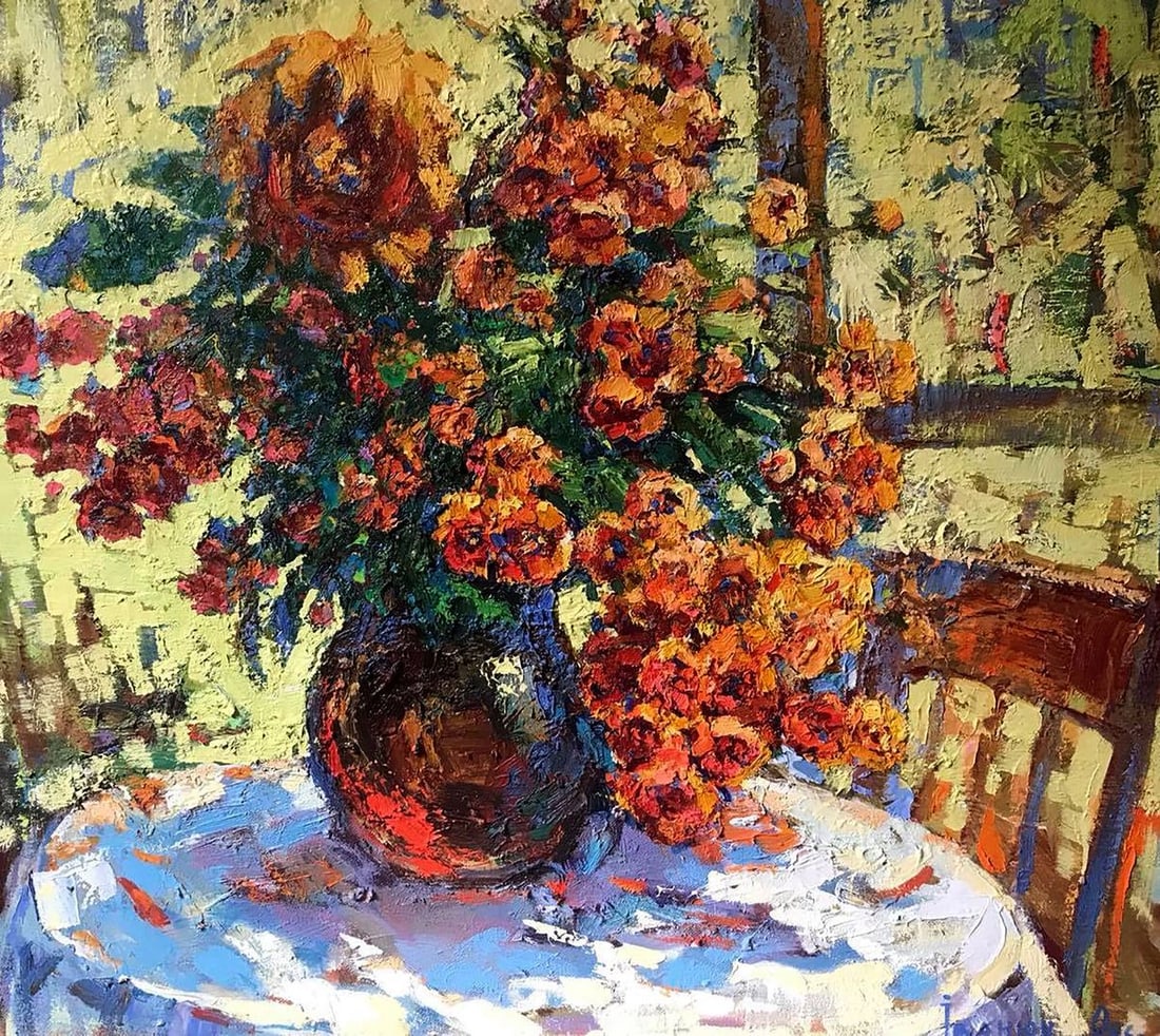 Oil painting Morning flowers Kalenyuk Oksana: Title: Oil painting Morning flowers Kalenyuk Oksana Description: NoKalen 486 *** ABOUT THIS PAINTING *** * TITLE: "Morning flowers" * ARTISTS: Kalenyuk Oksana * SIZE: 90x80 cm/'35.43x31.49 inches' * M