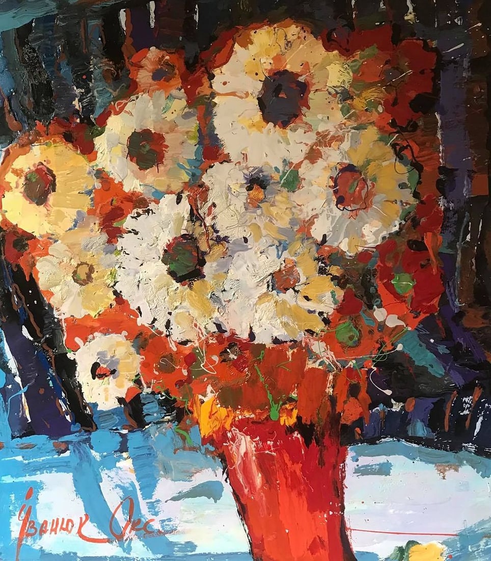 Oil painting Flowers on the table Kalenyuk Oksana: Title: Oil painting Flowers on the table Kalenyuk Oksana Description: NoKalen 495 *** ABOUT THIS PAINTING *** * TITLE: "Flowers on the table" * ARTISTS: Kalenyuk Oksana * SIZE: 90x80 cm/'35.43x31.49 i