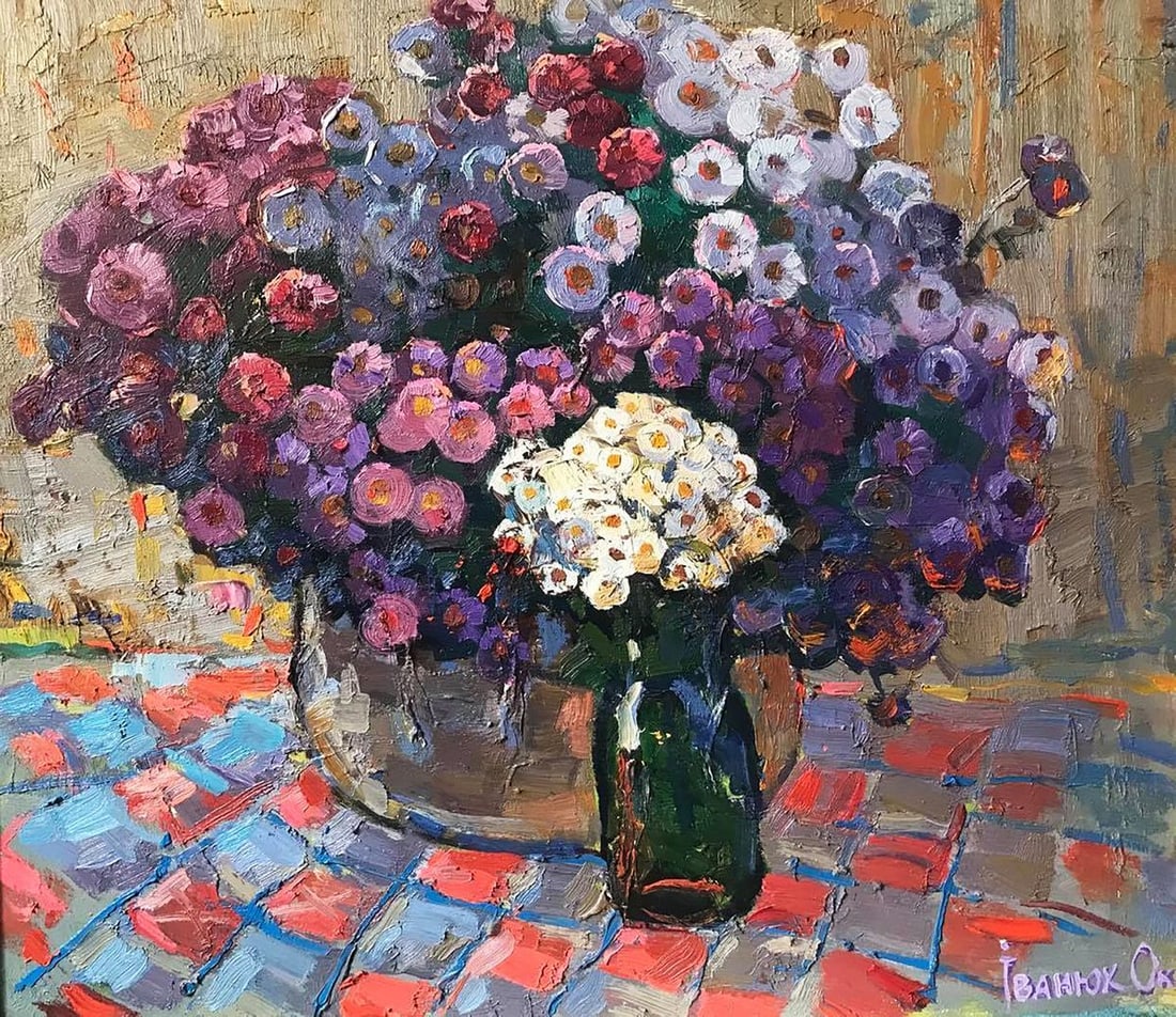 Oil painting Big bouquet of autumn flowers Kalenyuk Oksana: Title: Oil painting Big bouquet of autumn flowers Kalenyuk Oksana Description: NoKalen 496 *** ABOUT THIS PAINTING *** * TITLE: "Big bouquet of autumn flowers" * ARTISTS: Kalenyuk Oksana * SIZE: 70x80