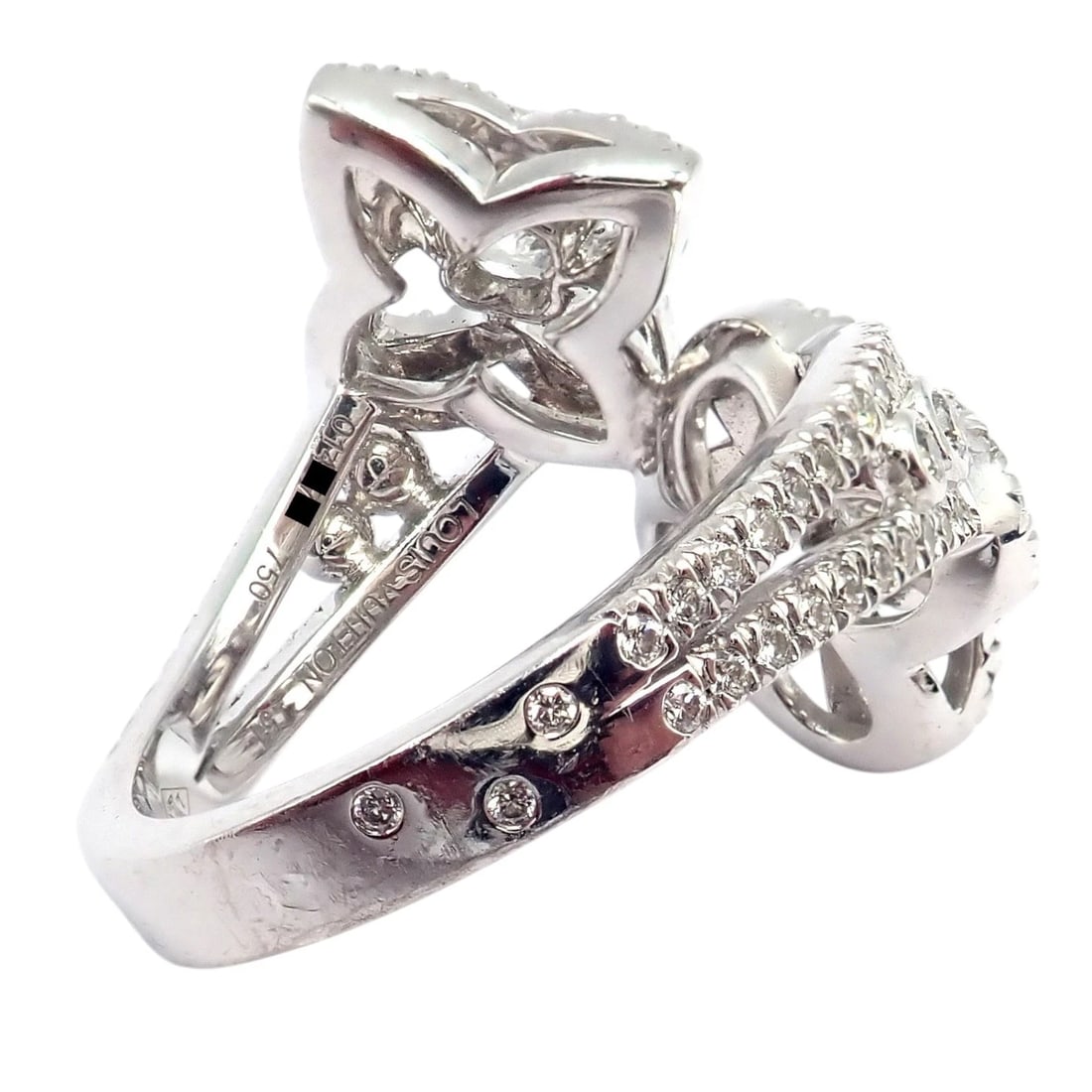 Authentic Louis Vuitton LV 18k White Gold Signature Diamond Fusion Blossom Ring - 3