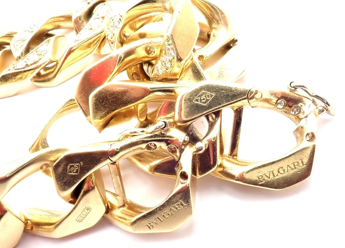Authentic! Bvlgari Bulgari 18k Yellow Gold Diamond Two Link Bracelets Necklace - 13