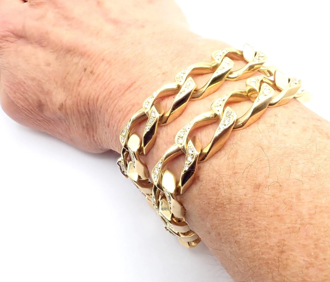 Authentic! Bvlgari Bulgari 18k Yellow Gold Diamond Two Link Bracelets Necklace - 3