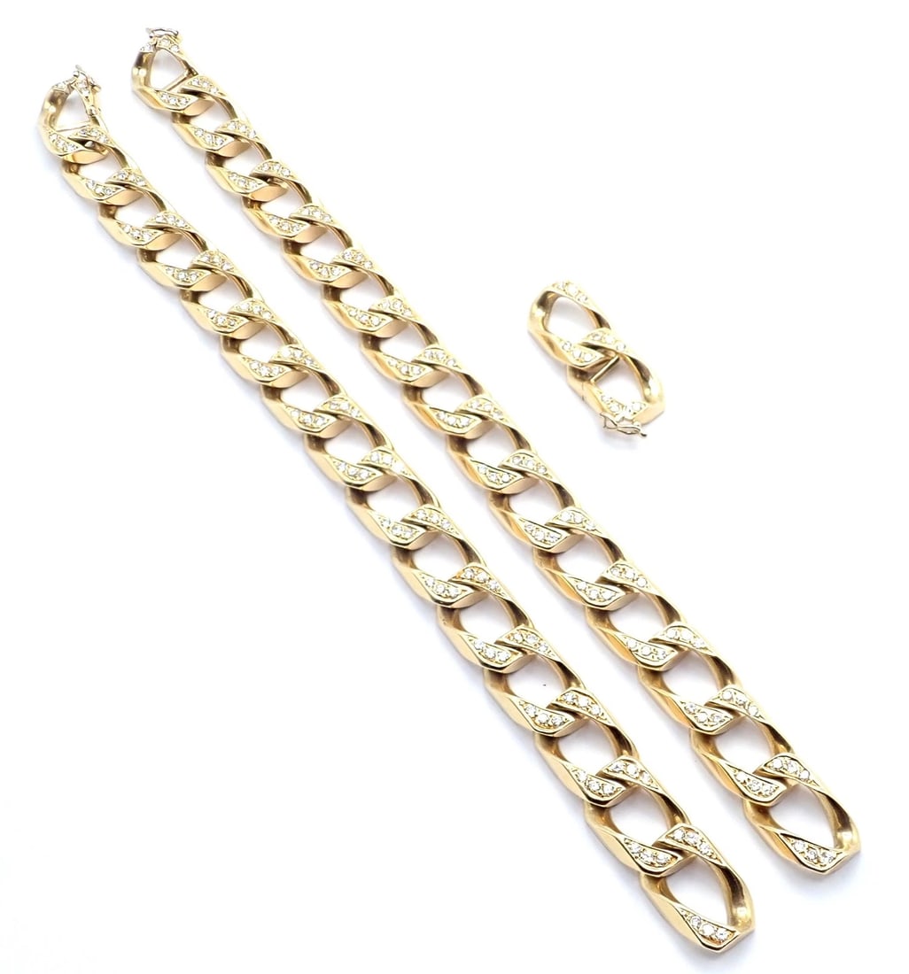 Authentic! Bvlgari Bulgari 18k Yellow Gold Diamond Two Link Bracelets Necklace - 4