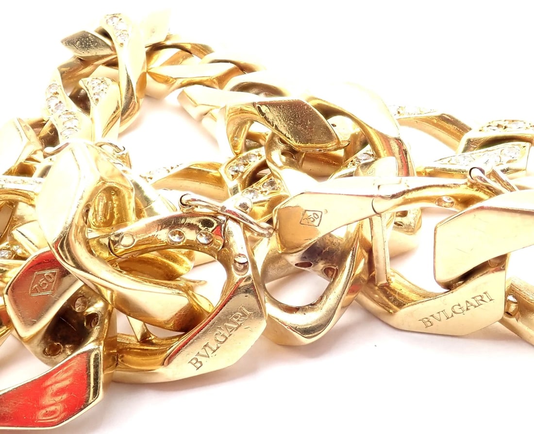 Authentic! Bvlgari Bulgari 18k Yellow Gold Diamond Two Link Bracelets Necklace - 7