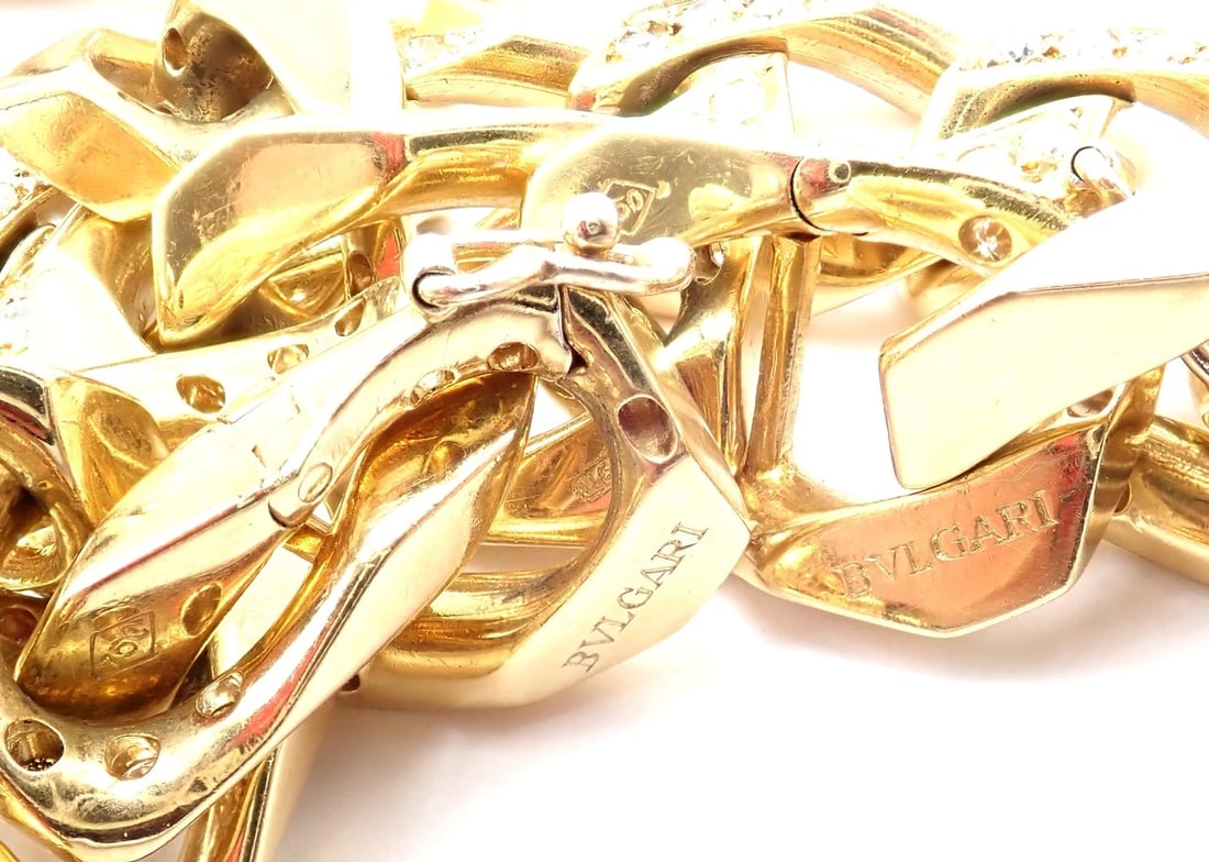Authentic! Bvlgari Bulgari 18k Yellow Gold Diamond Two Link Bracelets Necklace - 8