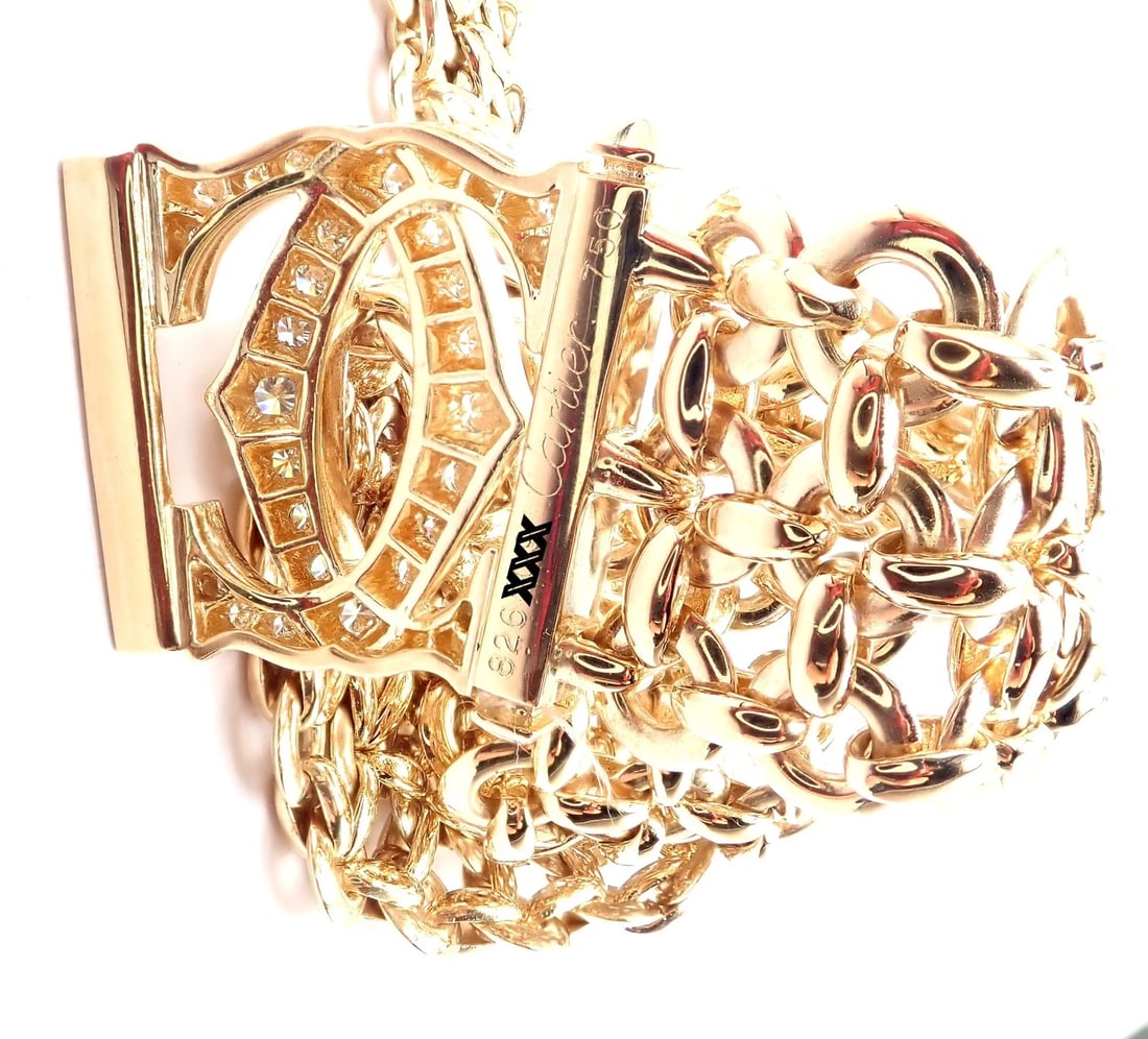 Authentic! Cartier Penelope 18k Yellow Gold Diamond Double C Three Row Necklace - 11