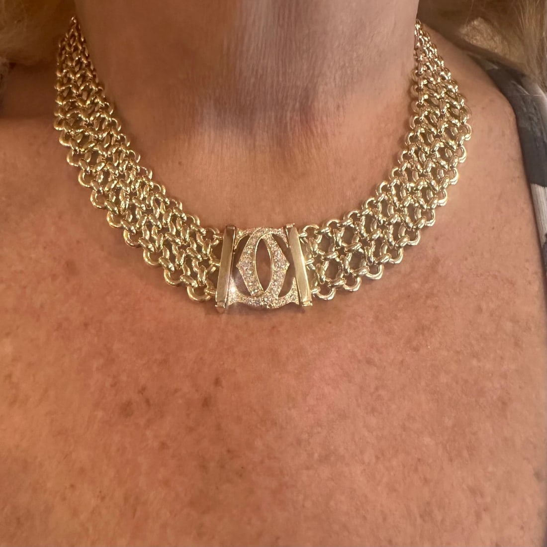 Authentic! Cartier Penelope 18k Yellow Gold Diamond Double C Three Row Necklace - 14