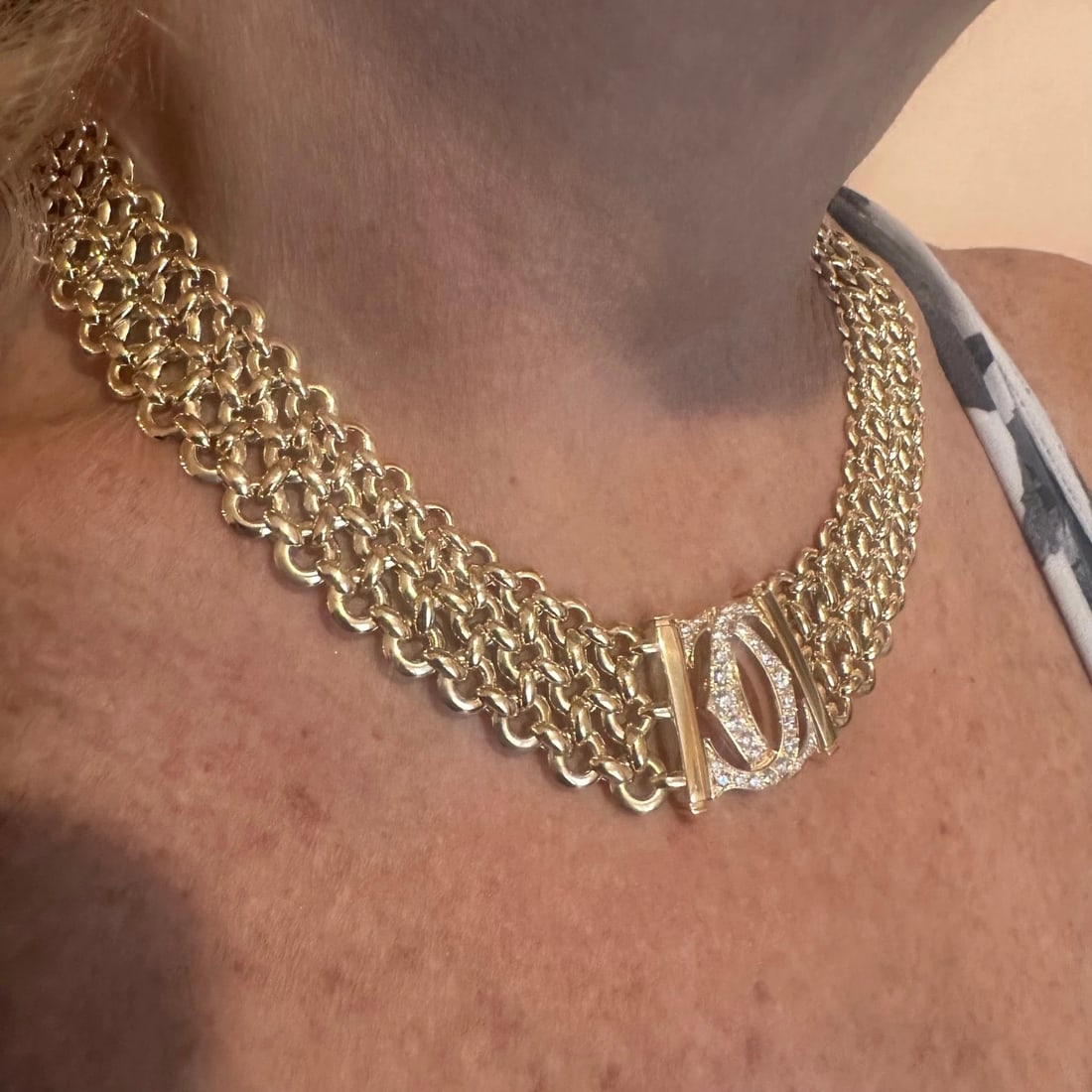 Authentic! Cartier Penelope 18k Yellow Gold Diamond Double C Three Row Necklace - 3