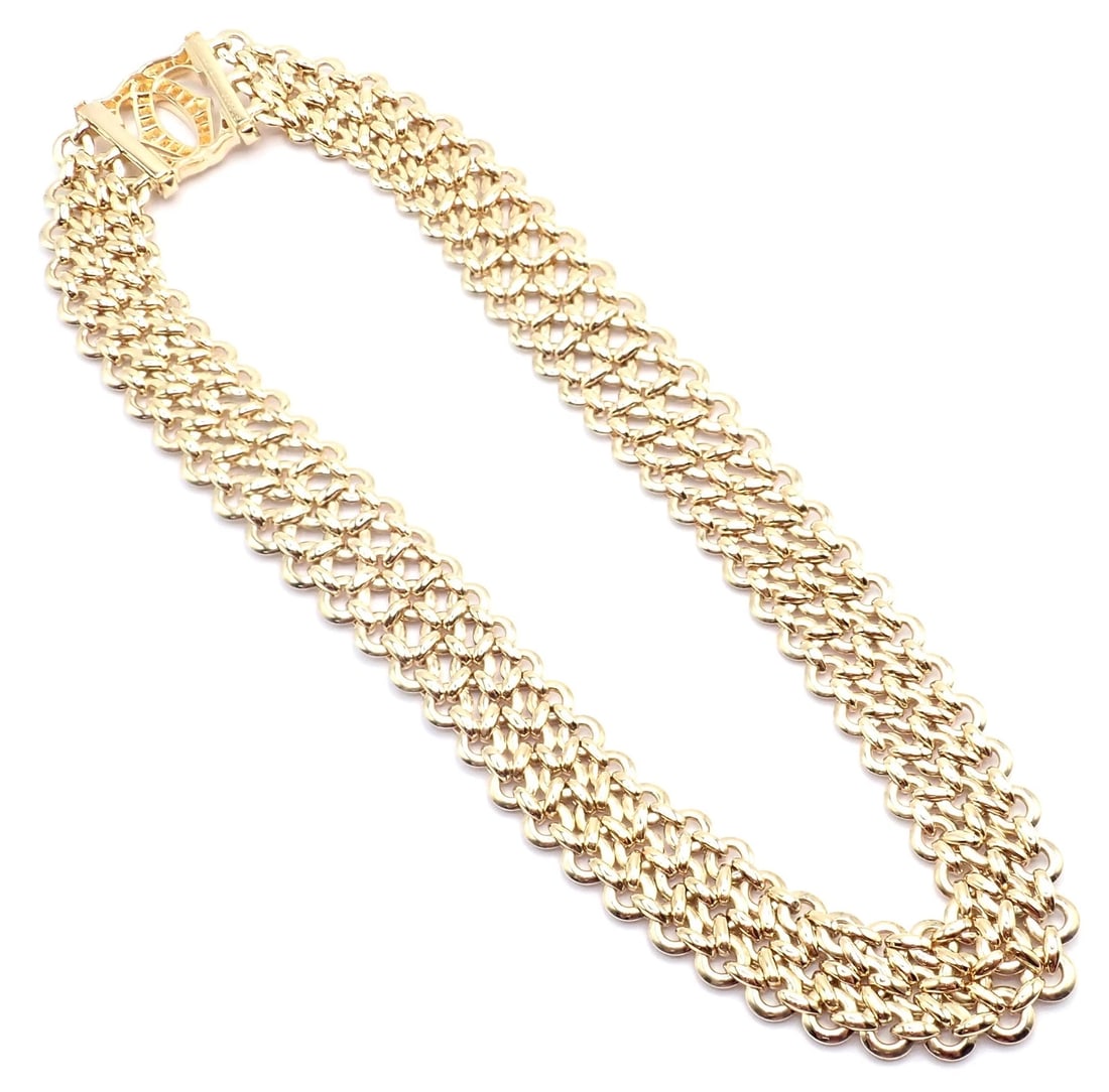 Authentic! Cartier Penelope 18k Yellow Gold Diamond Double C Three Row Necklace - 4