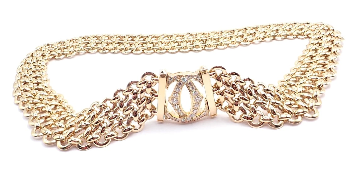 Authentic! Cartier Penelope 18k Yellow Gold Diamond Double C Three Row Necklace - 6