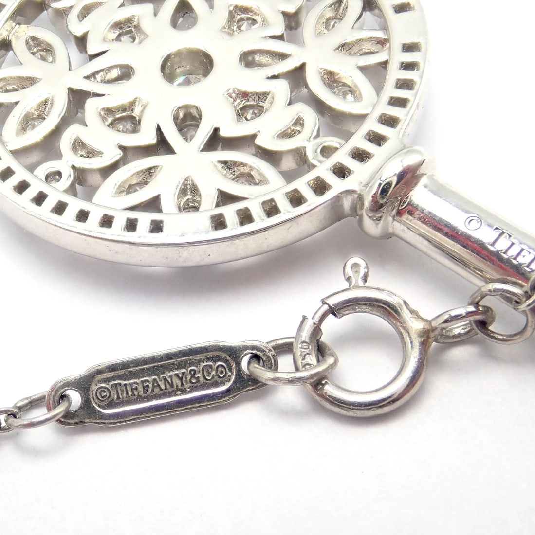 Authentic! Tiffany & Co Platinum Large Victoria Vine Key Pendant Necklace - 10