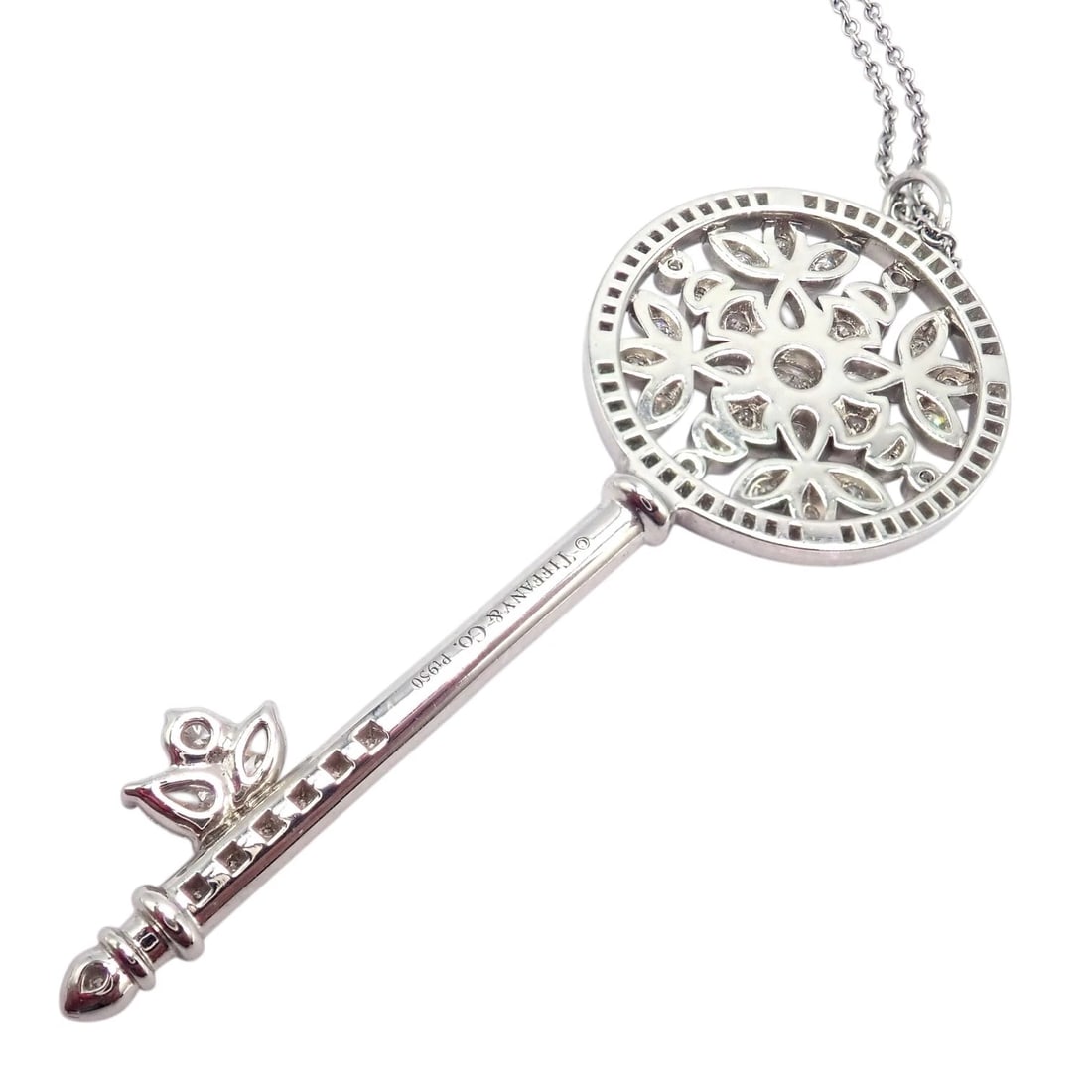 Authentic! Tiffany & Co Platinum Large Victoria Vine Key Pendant Necklace - 6