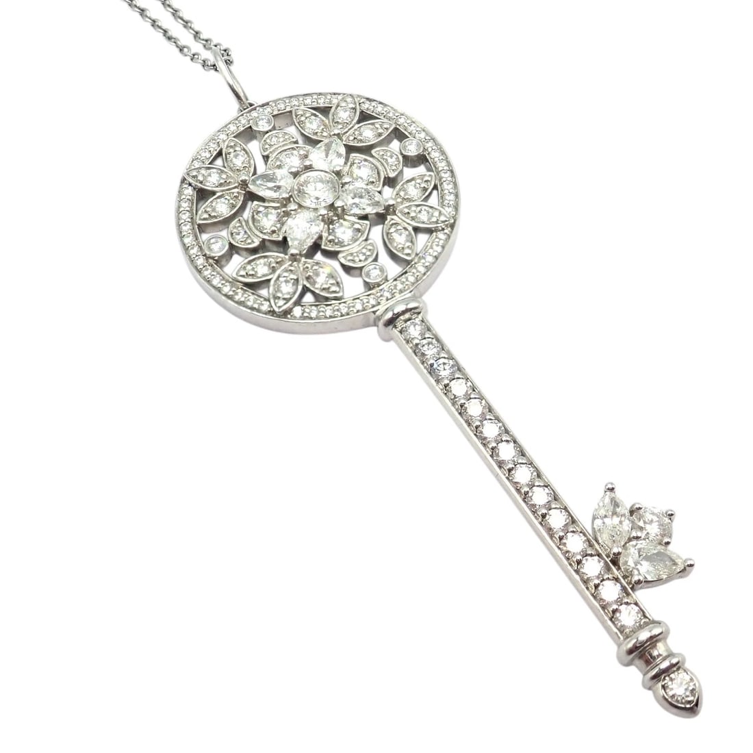 Authentic! Tiffany & Co Platinum Large Victoria Vine Key Pendant Necklace - 7
