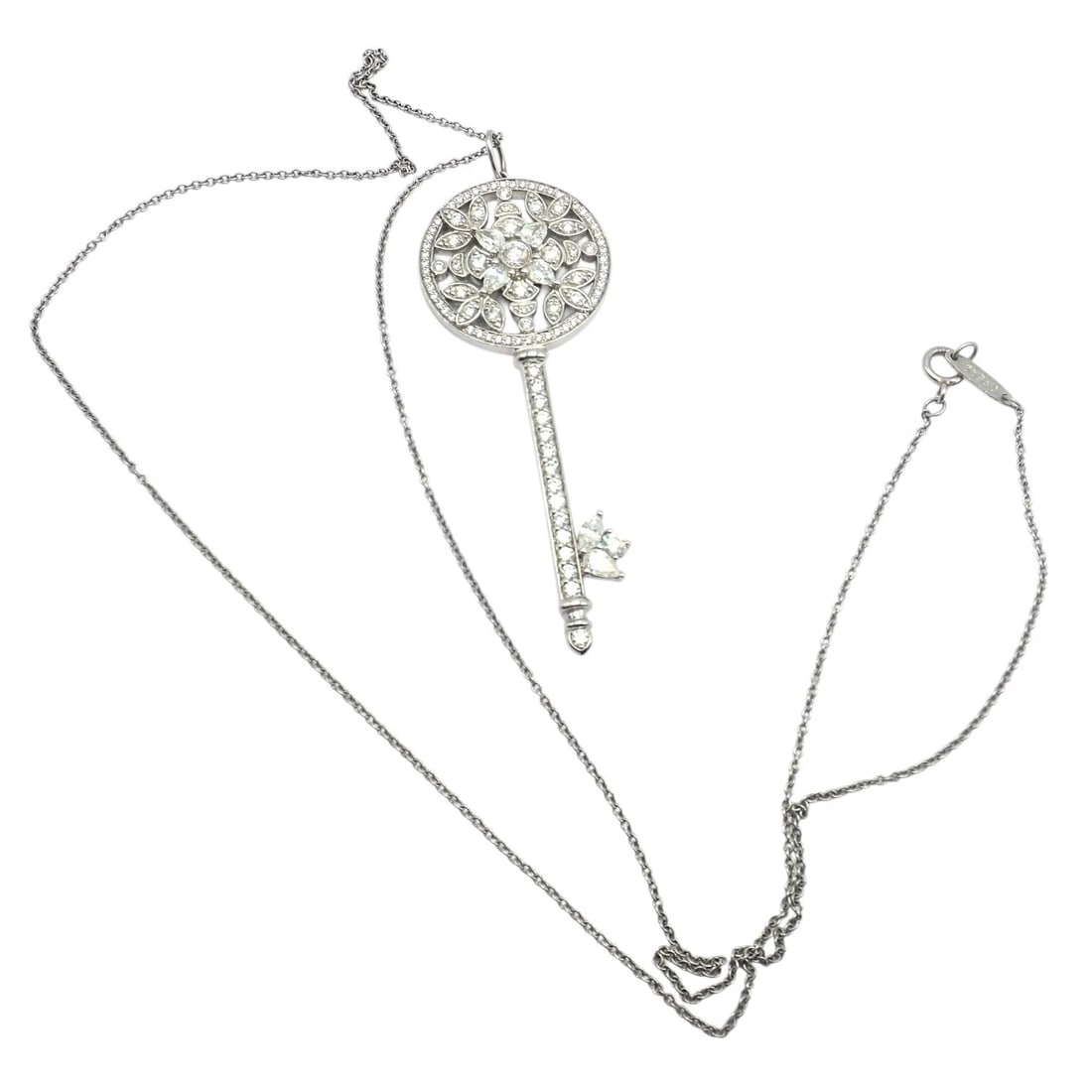 Authentic! Tiffany & Co Platinum Large Victoria Vine Key Pendant Necklace - 8