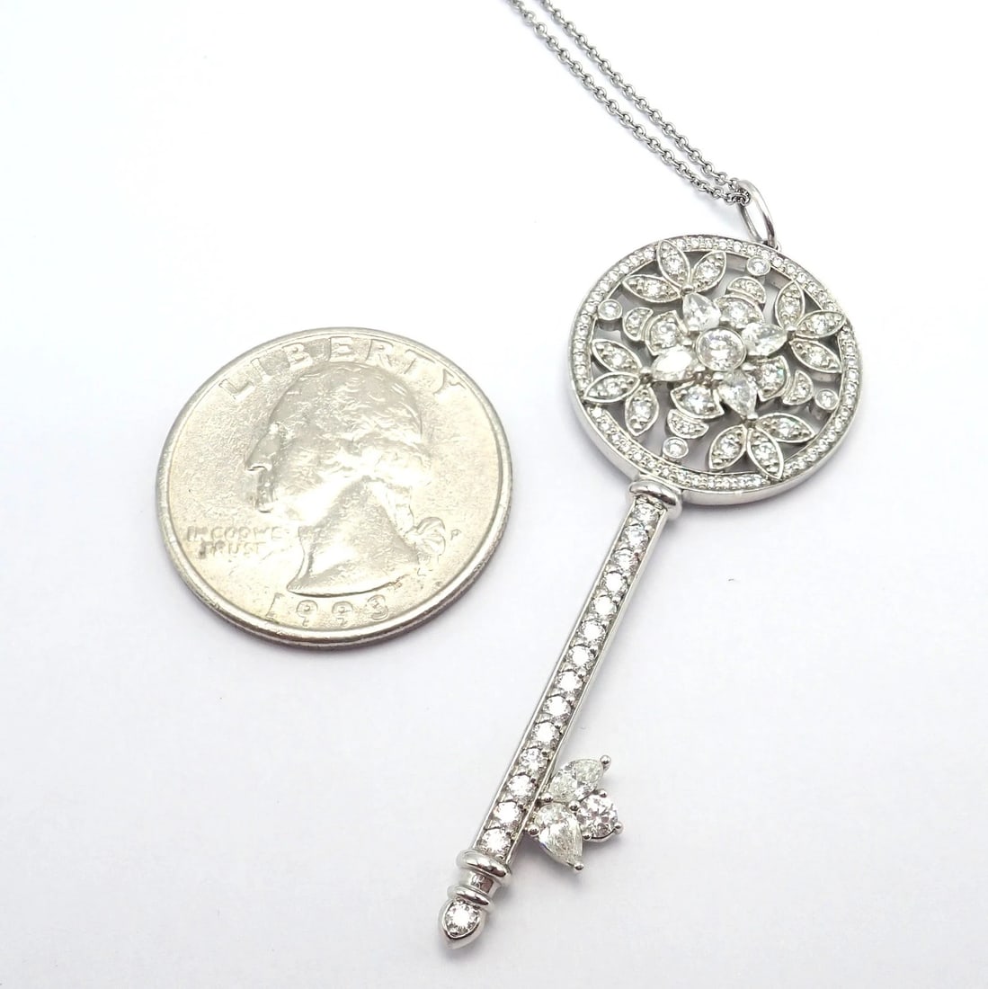 Authentic! Tiffany & Co Platinum Large Victoria Vine Key Pendant Necklace - 9