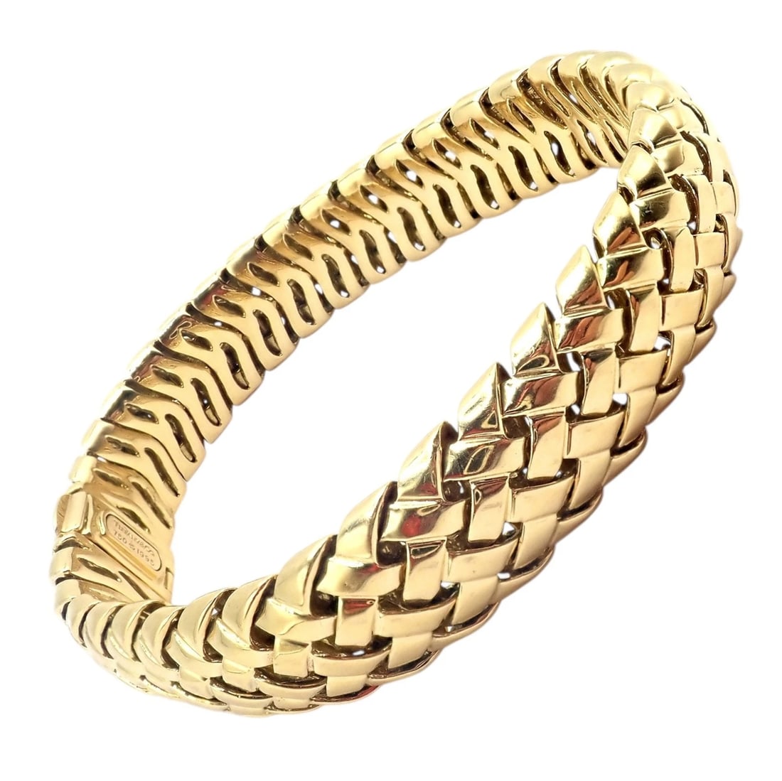 Authentic! Tiffany & Co Vannerie 18k Yellow Gold Basket Weave Bracelet 1995 - 11