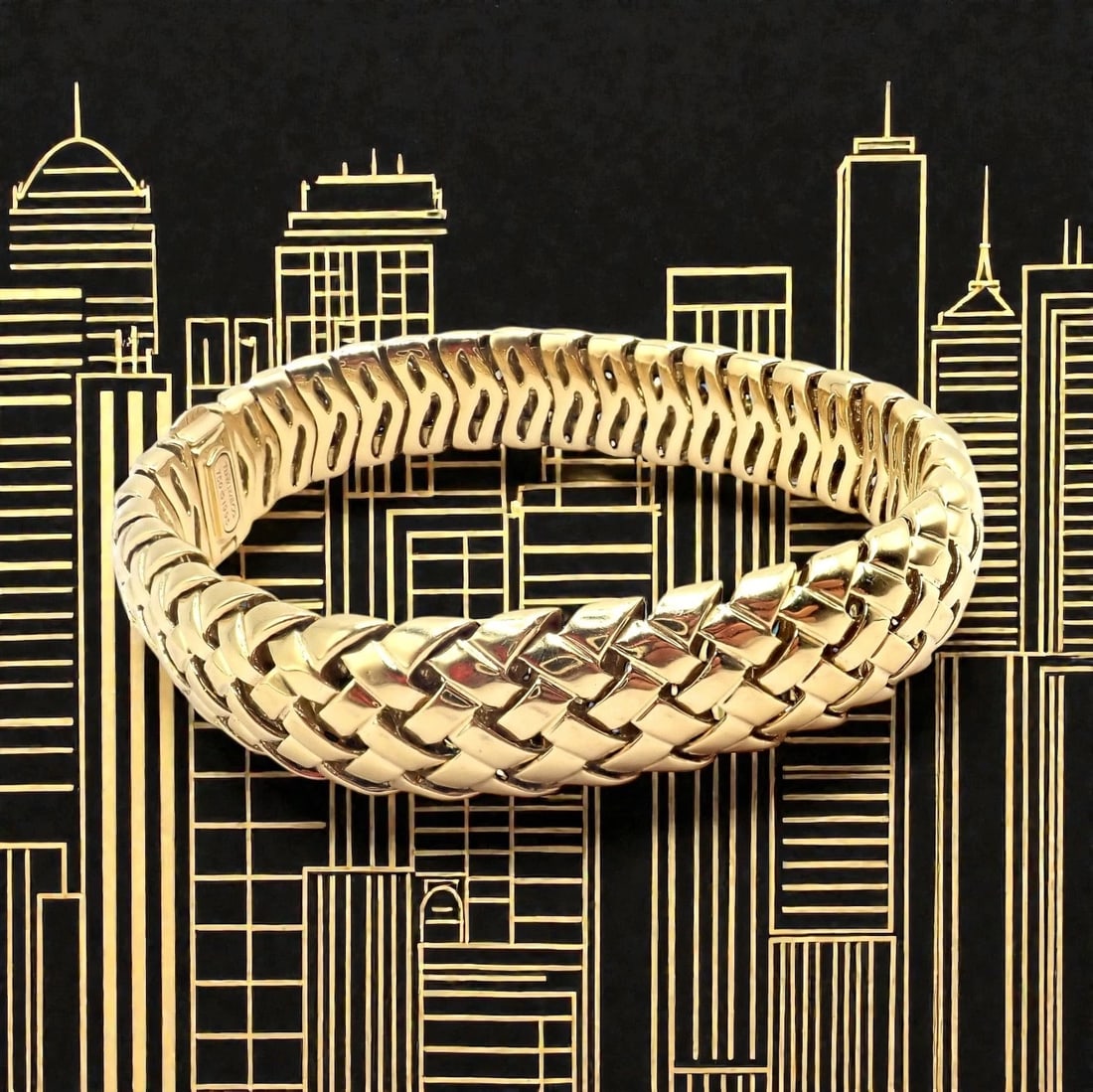 Authentic! Tiffany & Co Vannerie 18k Yellow Gold Basket Weave Bracelet 1995 - 2
