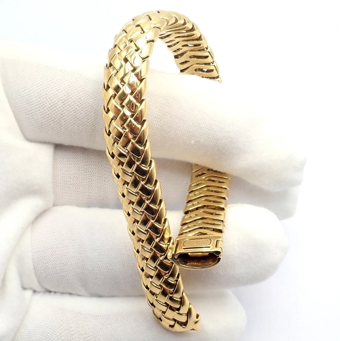 Authentic! Tiffany & Co Vannerie 18k Yellow Gold Basket Weave Bracelet 1995 - 3