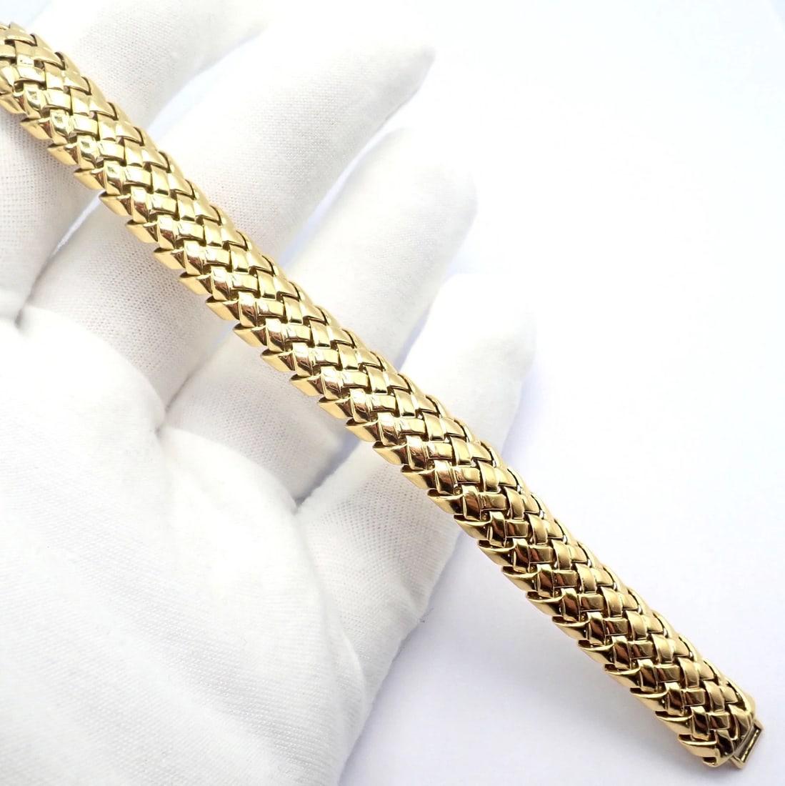 Authentic! Tiffany & Co Vannerie 18k Yellow Gold Basket Weave Bracelet 1995 - 7