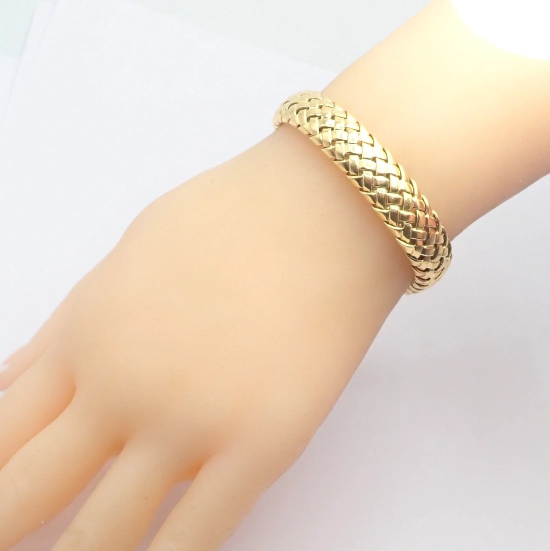 Authentic! Tiffany & Co Vannerie 18k Yellow Gold Basket Weave Bracelet 1995 - 9