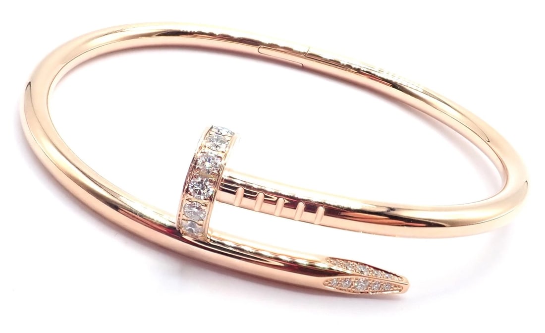 Cartier Juste un Clou Nail 18k Rose Gold Diamond Classic Bangle Bracelet Size 16 - 2