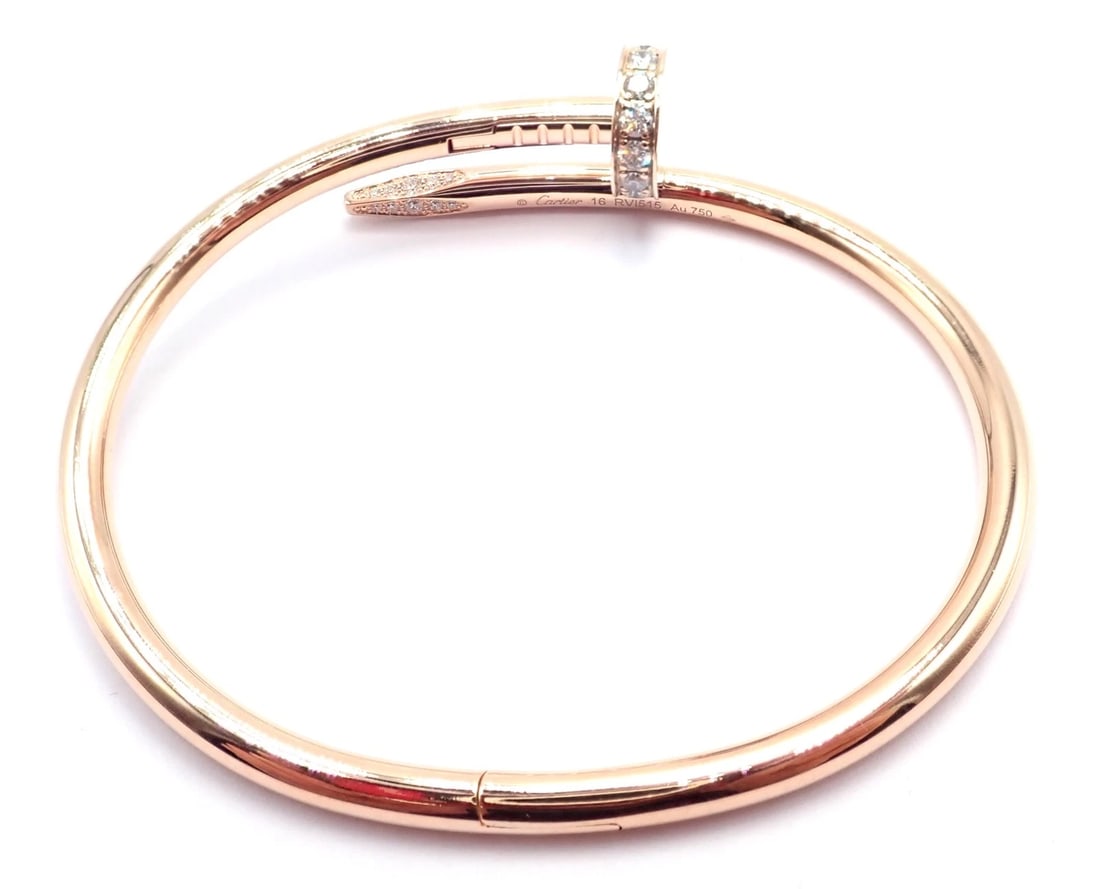 Cartier Juste un Clou Nail 18k Rose Gold Diamond Classic Bangle Bracelet Size 16 - 5