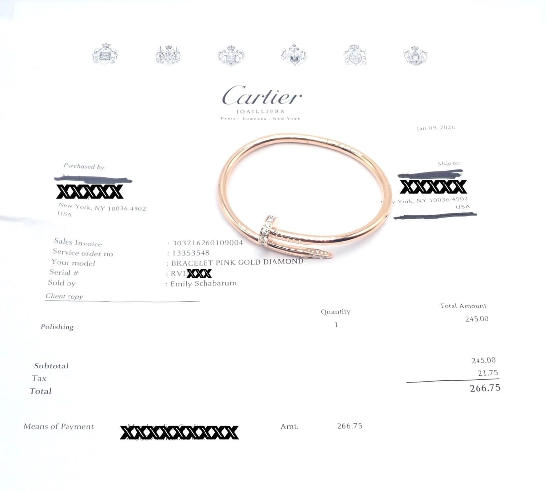 Cartier Juste un Clou Nail 18k Rose Gold Diamond Classic Bangle Bracelet Size 16 - 6
