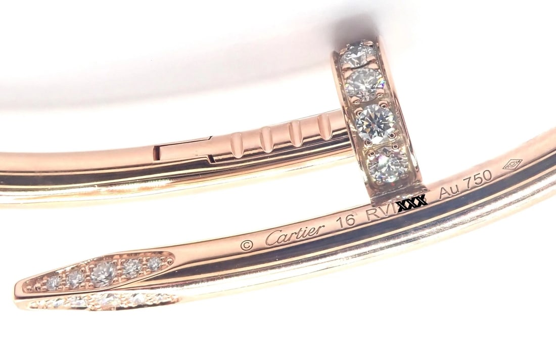 Cartier Juste un Clou Nail 18k Rose Gold Diamond Classic Bangle Bracelet Size 16 - 7