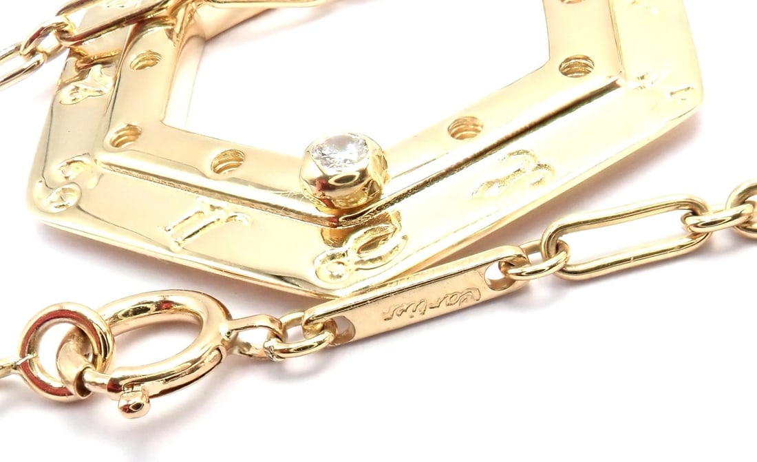 Vintage Cartier Zodiac 18k Yellow Gold Diamond Pendant Link Chain Necklace - 12