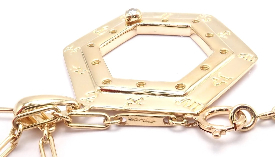 Vintage Cartier Zodiac 18k Yellow Gold Diamond Pendant Link Chain Necklace - 13