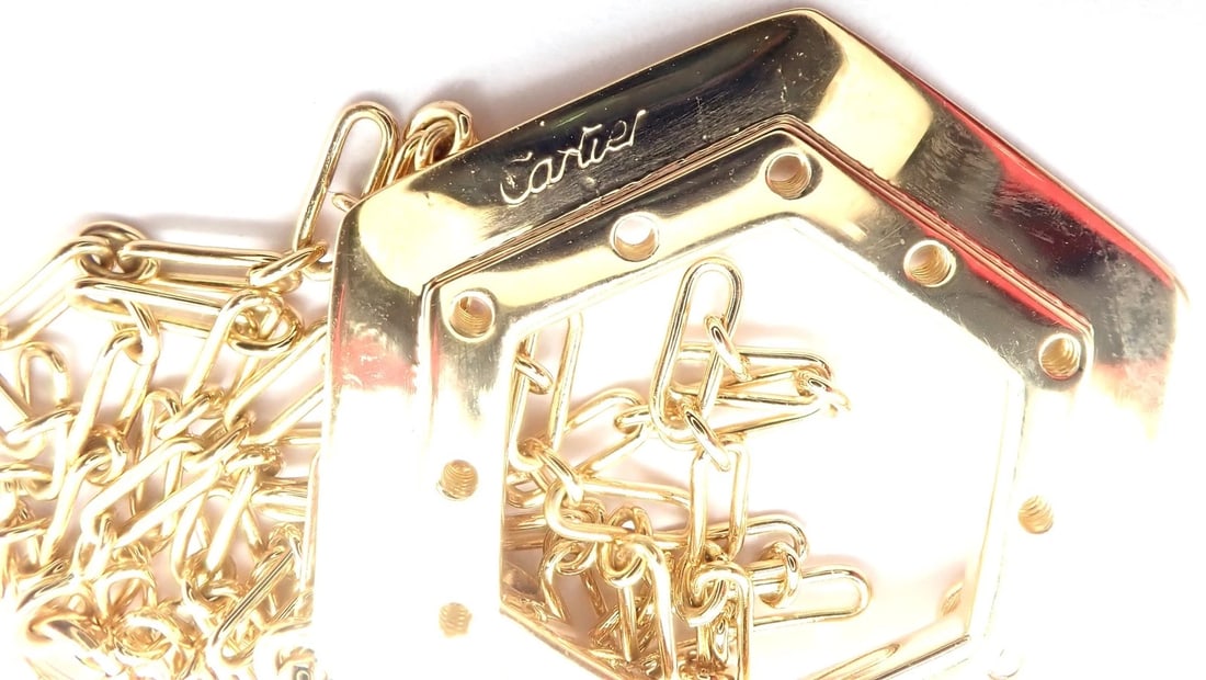 Vintage Cartier Zodiac 18k Yellow Gold Diamond Pendant Link Chain Necklace - 14